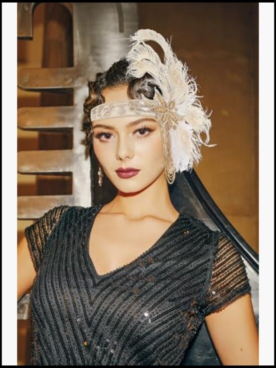 Flapper Headpiece Women\'s 1920s Gatsby Headband with Peacock Feathers Tassel